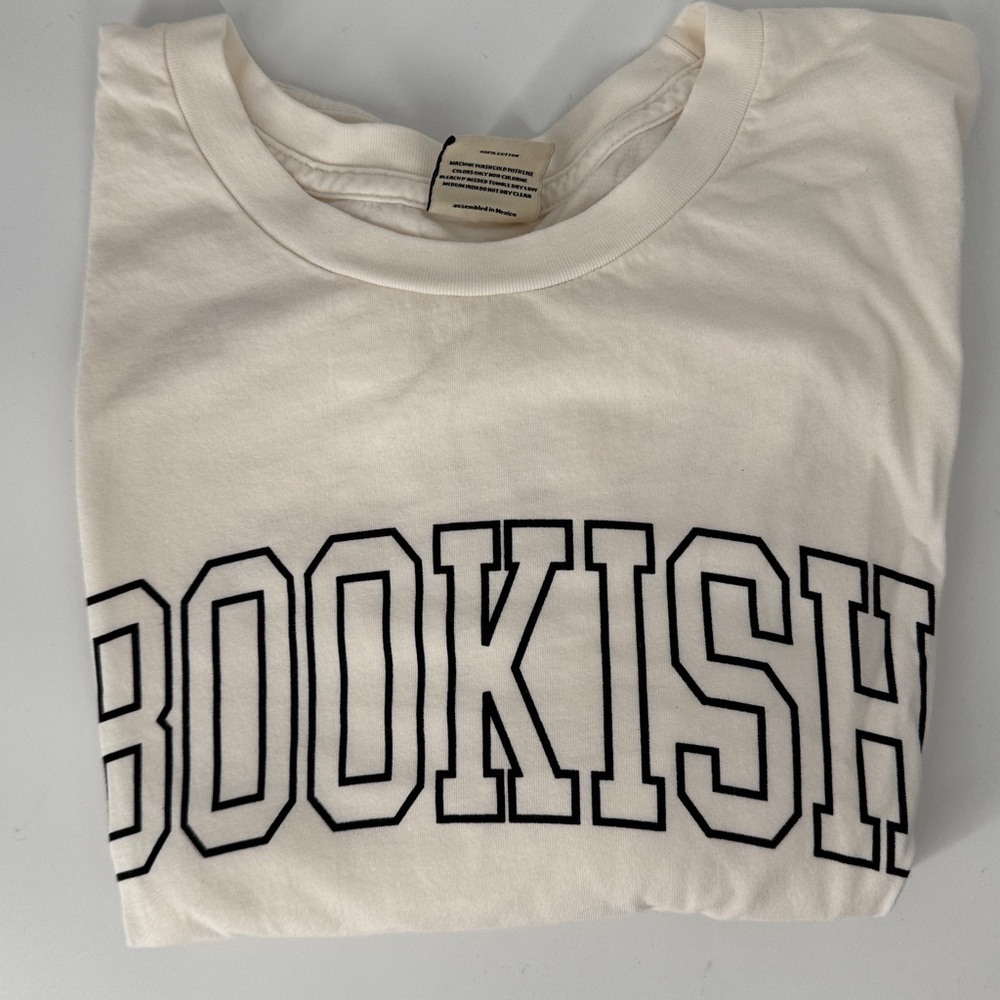 White Graphic T shirt with Black Lettering NWOT